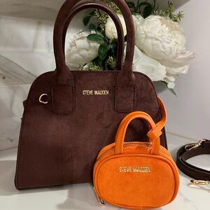 Steve Madden Chocolate Brown and Vibrant Orange Satchel Set